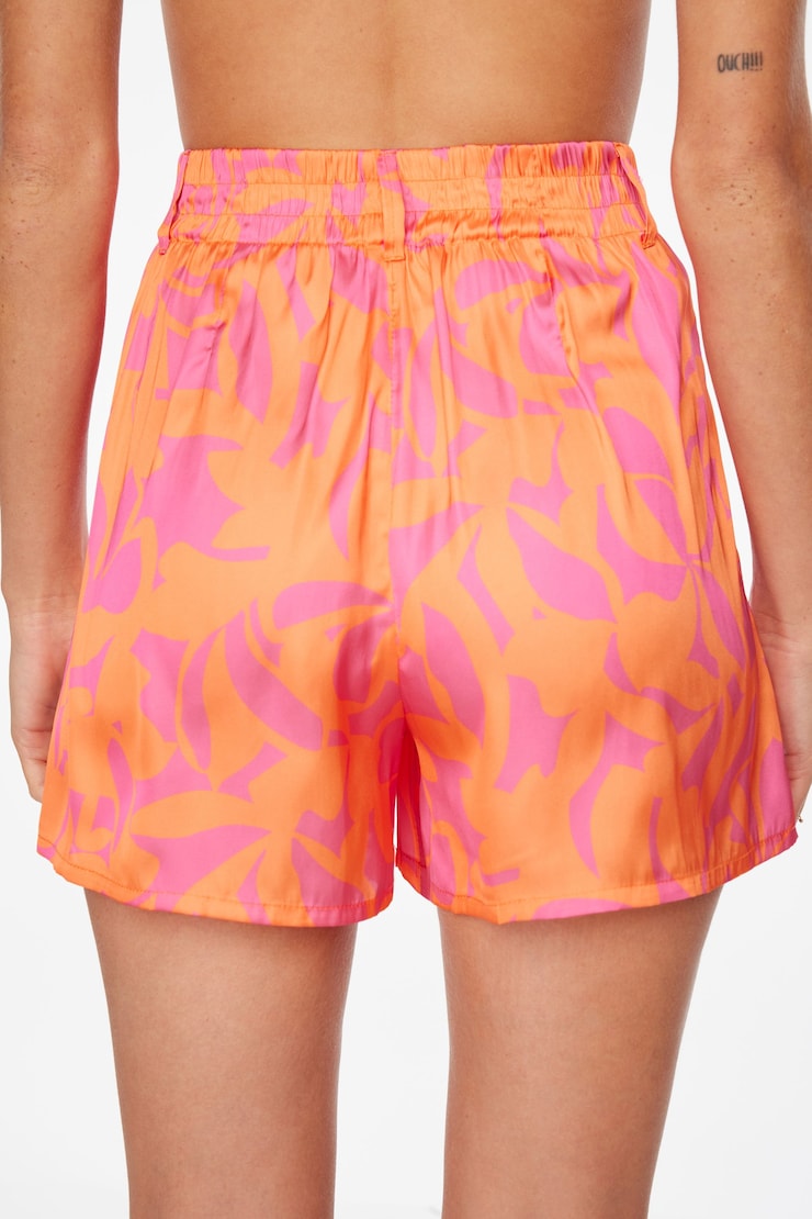 Printed Satin Shorts Orange Abstract Floral large