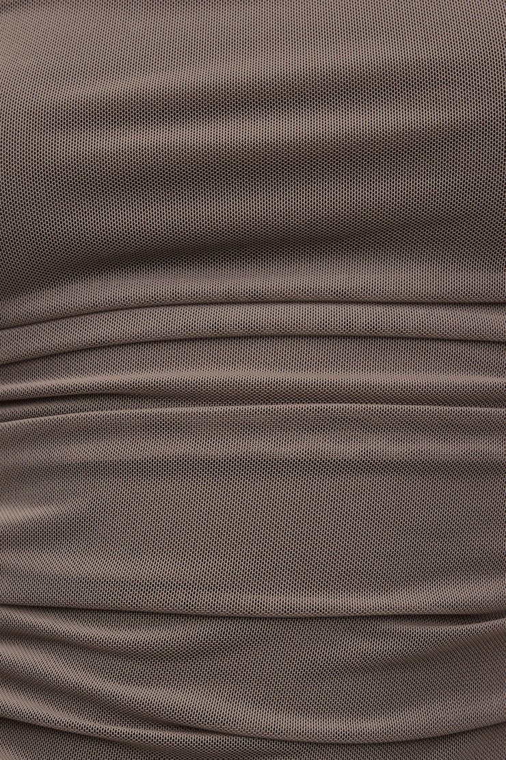 Ruched Boat Neck Mesh Tank Top