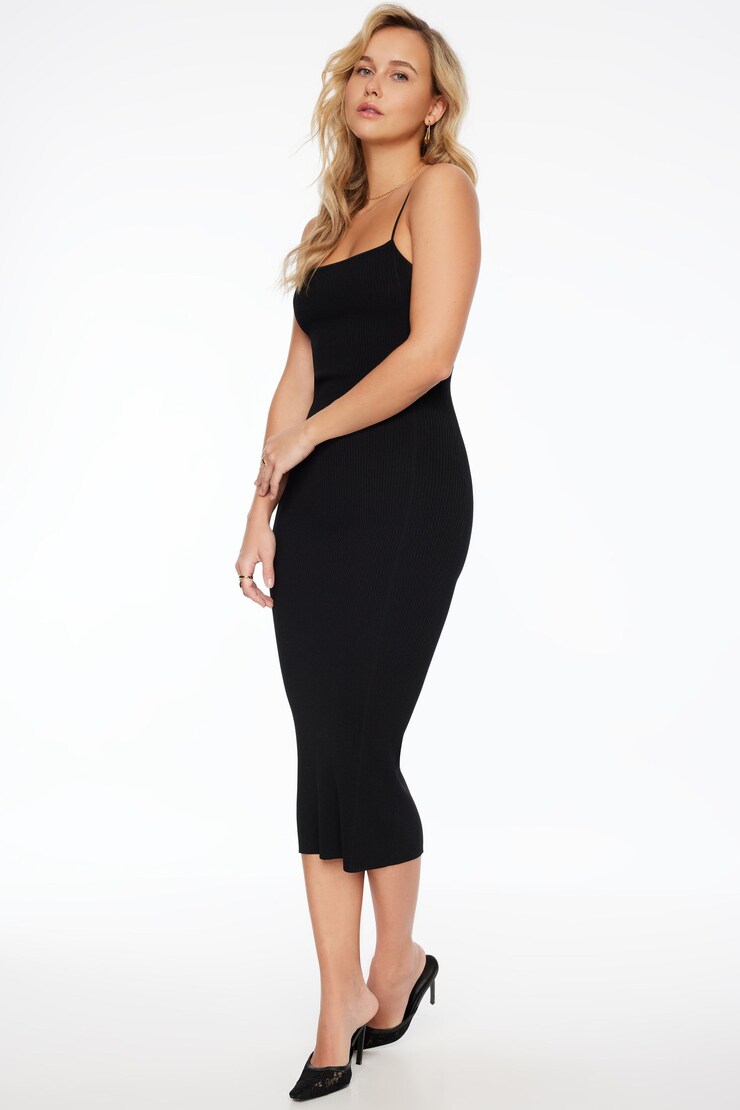 Ribbed Bodycon Midi Dress Jet Black  large