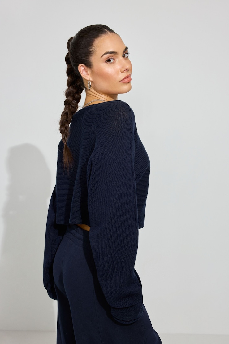 Supersoft Loose Crop Sweater, Mariana Blue, large