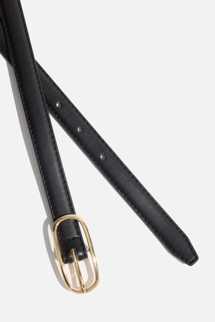 Oval Super Slim Faux Leather Belt Black / Gold large