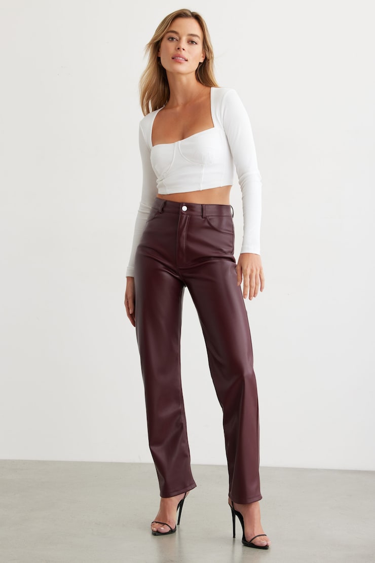 Pantalon à jambe droite Yasmin en lin Port Royale Bourgogne large
