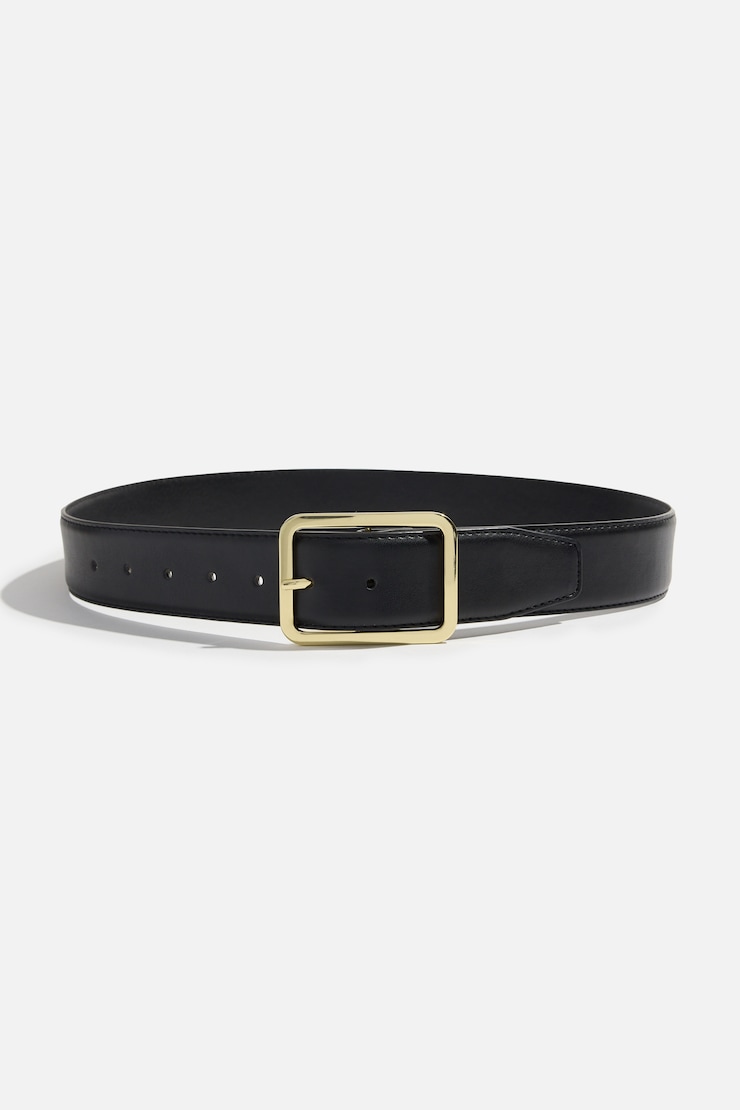 Rounded Square Faux Leather Belt Black / Gold large