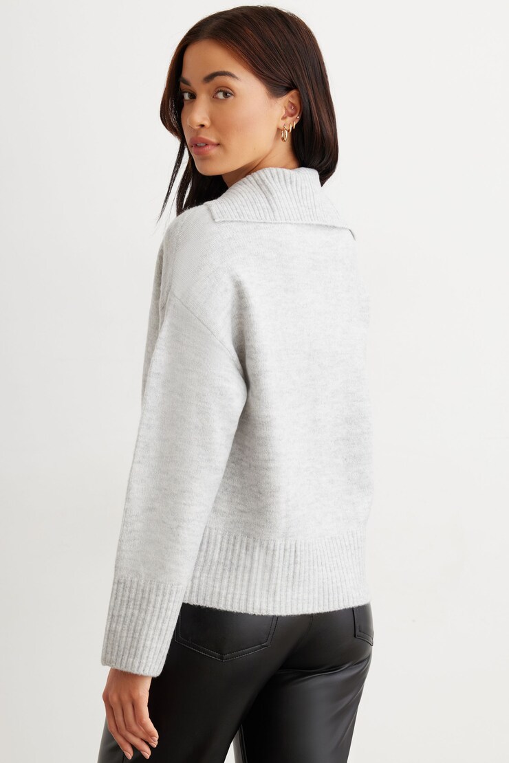 V-Neck Polo Sweater Light Grey large