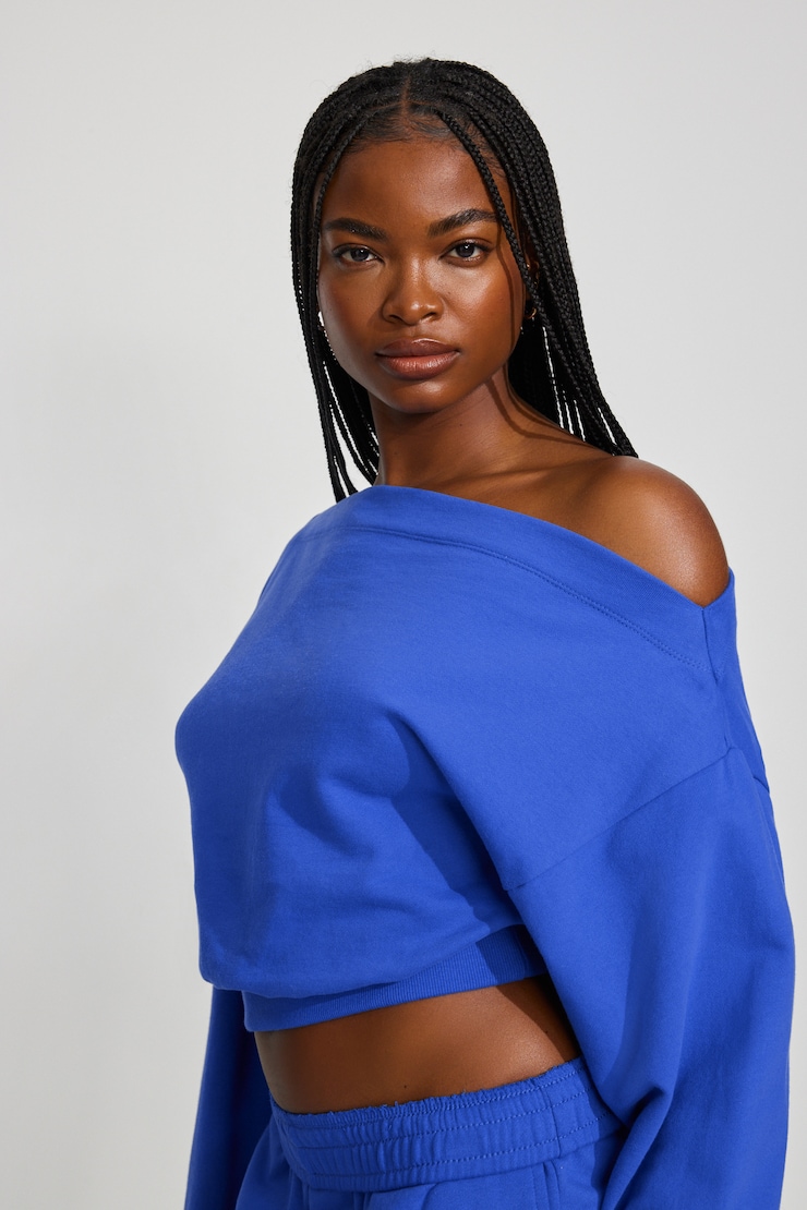 SoftTerry Rib Off Shoulder Sweater, Electric Blue, large