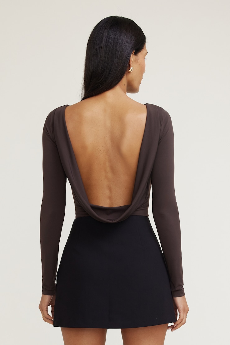 Sculpt Cowl Back Bodysuit Java Brown large