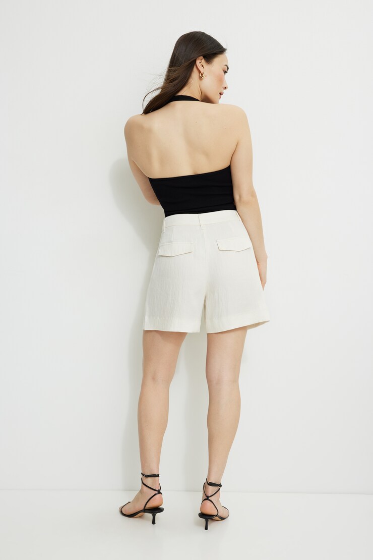 Pleated Mid-Thigh Shorts Sea Salt Off White large