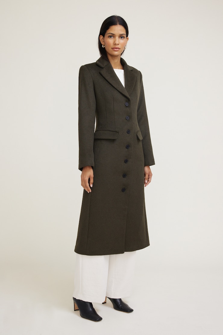 Manteau de laine cintré Vert pin noir large