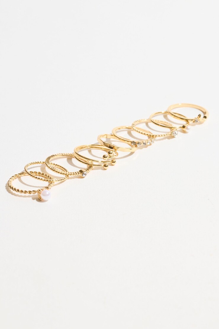 9-Pack Mini Pearl & Gem Rings Off-White & Gold large