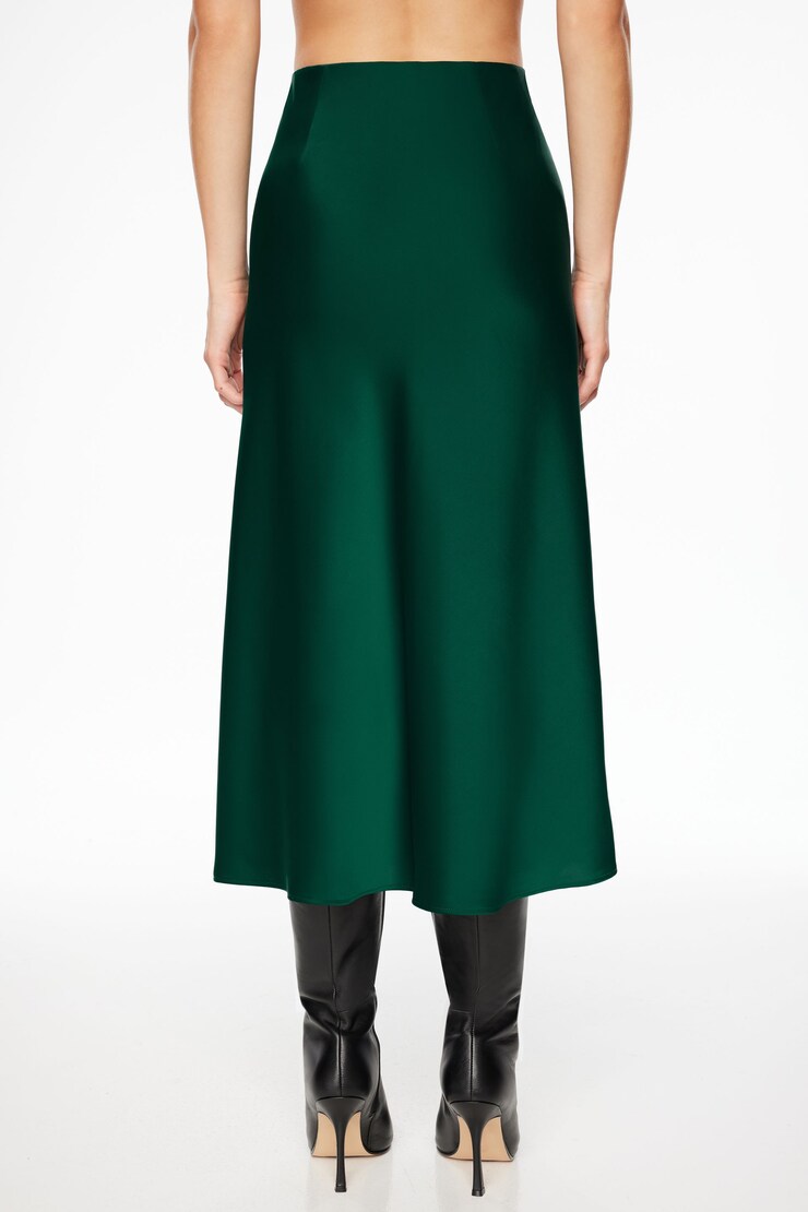 Melody Satin Slip Midi Skirt Jewel Green large