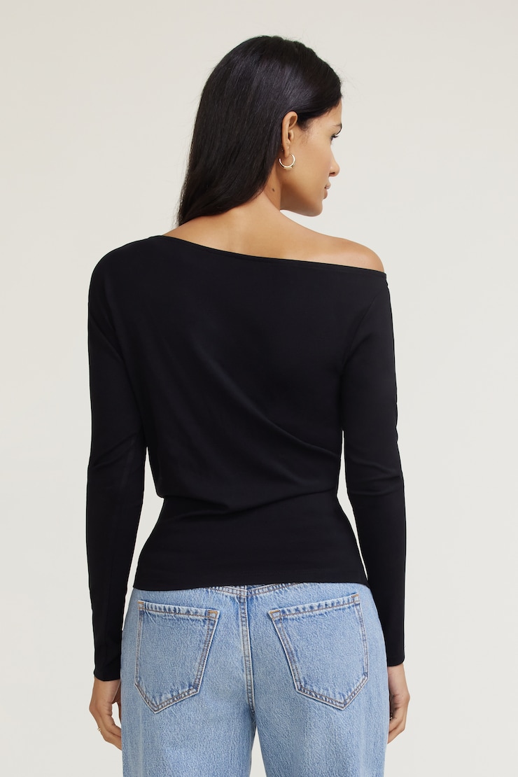 Draped Off Shoulder Long Sleeve Top Black | Dynamite
