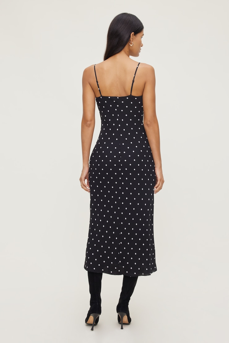 Estera Polka Dot Maxi Dress Black w/White Dots large