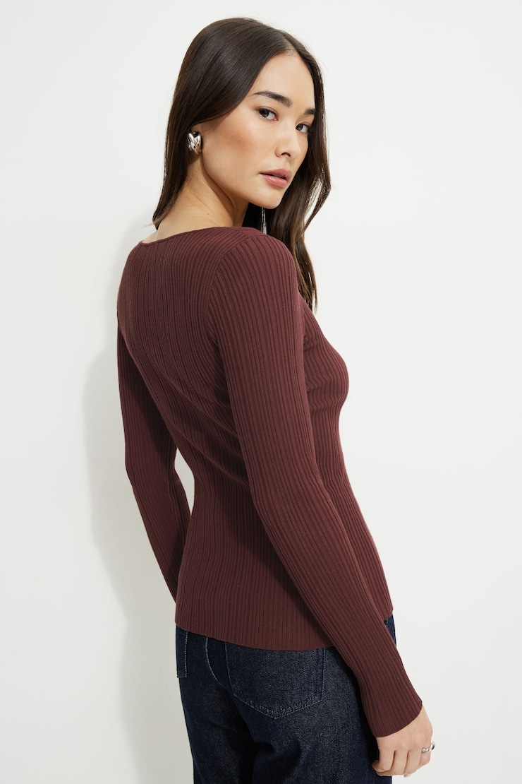 Ribbed Flyaway Cardigan Dark Ruby large