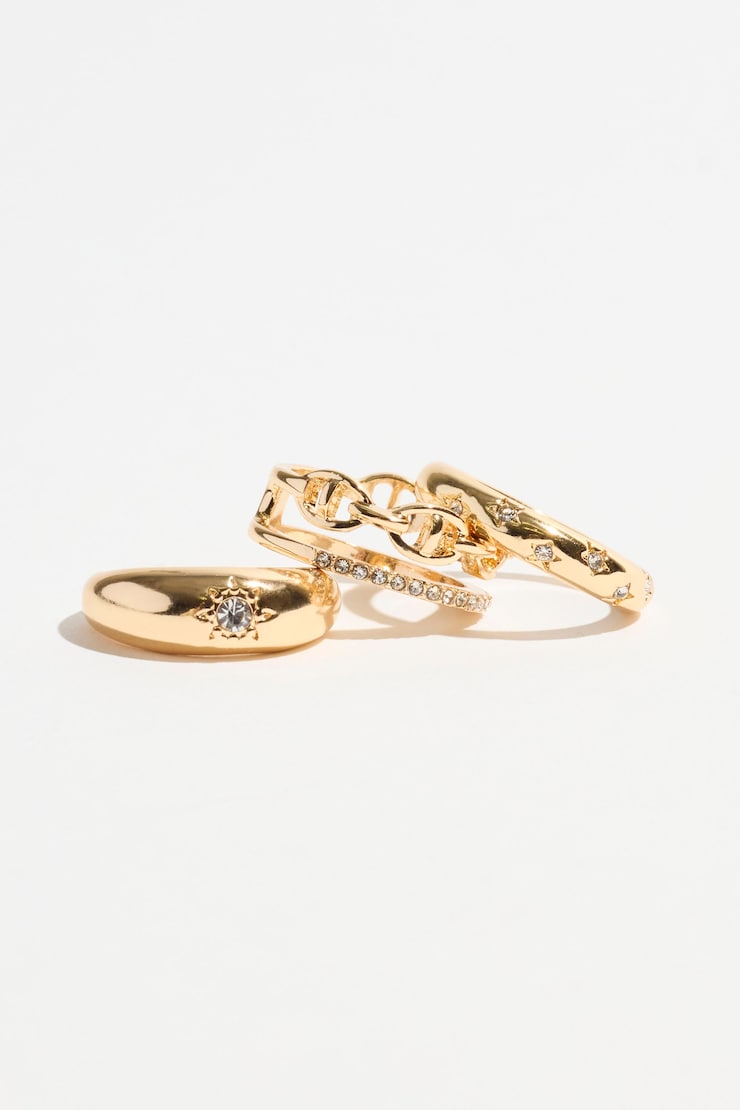 4-Pack Chain Link & Star Rings Clear/Gold large