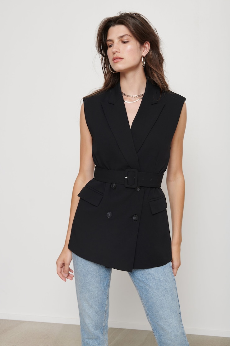 Billie Sleeveless Belted Vest Jet Black large