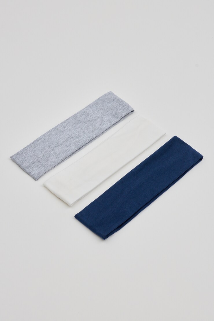 Set of 3 Stretchy Headbands, Midnight Blue/Grey/White, large