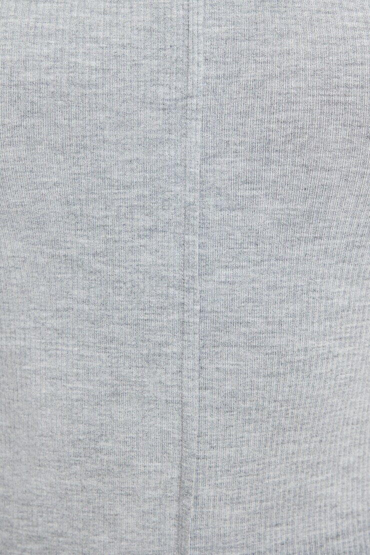 T-shirt côtelé à col échancré et à manches longues Mélange gris large