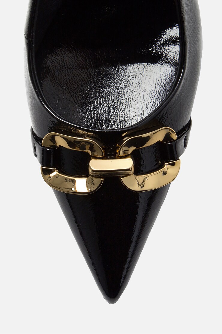 JEFFREY CAMPBELL | Acclaim Slingback Heels Black Crinkle Patent / Gold large