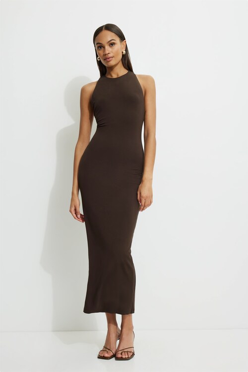 Twisted Racerback Jersey Maxi Dress Brown