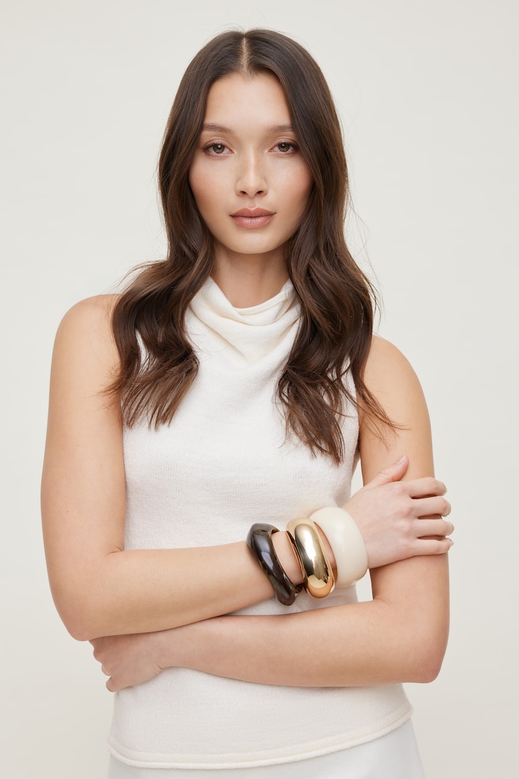 3-Pack Resin and Metal Bangles Off White / Brown / Gold large