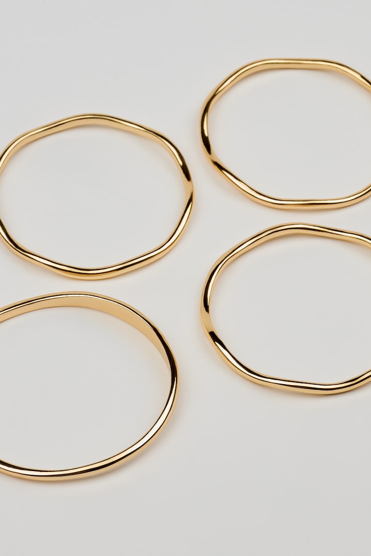 Set of 4 Wavy Bangles, Gold, large