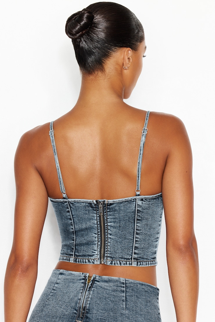 Denim Bustier Top, Britt Blue, large