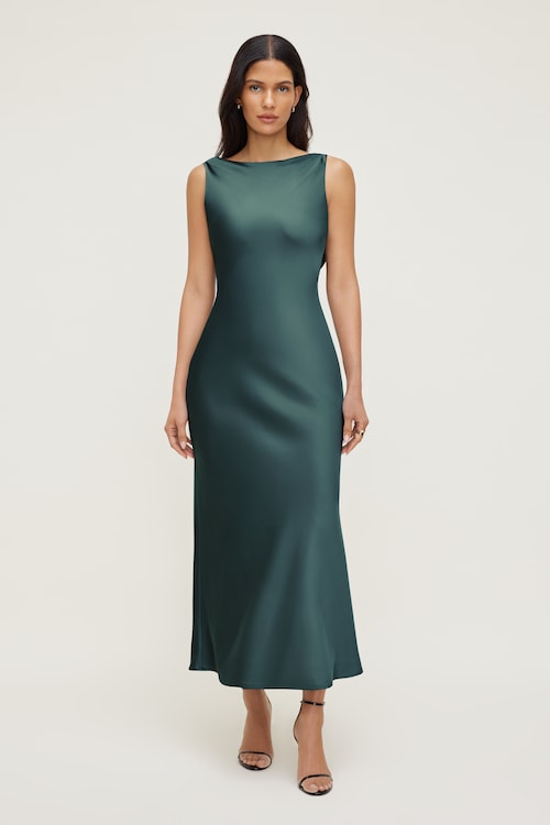 slim fit dress slacks Baltic Born Womens Krystal Satin Wrap Gown | Winter Green main image 0