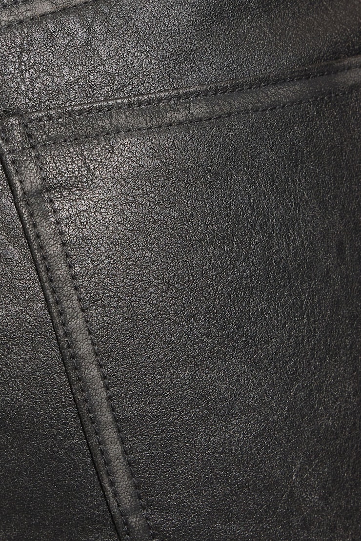 Faux Leather Straight Pants, Washed Black, large