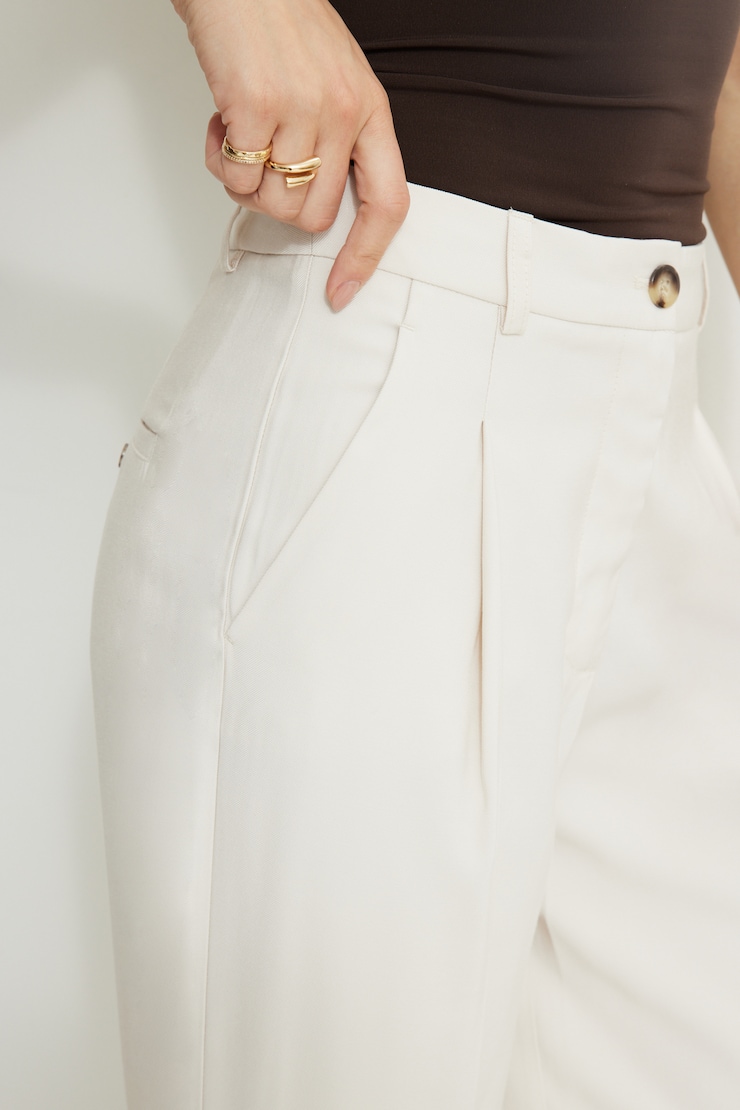 Pleated Straight Leg Twill Pants