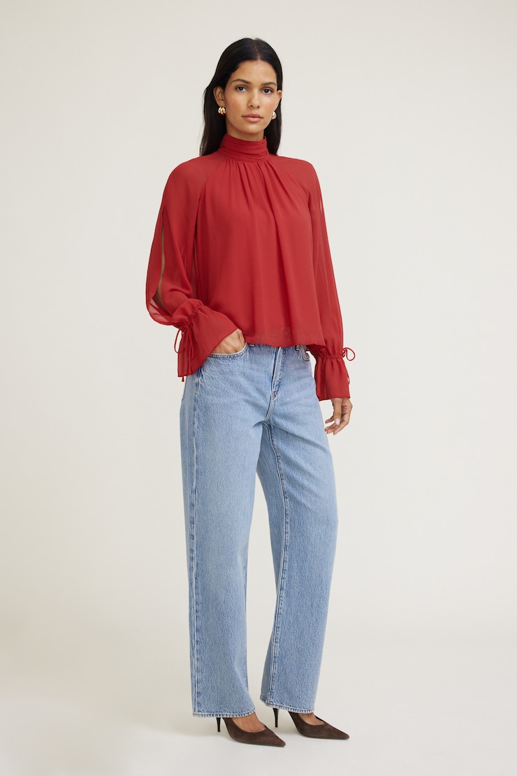 High Neck Gathered Blouse