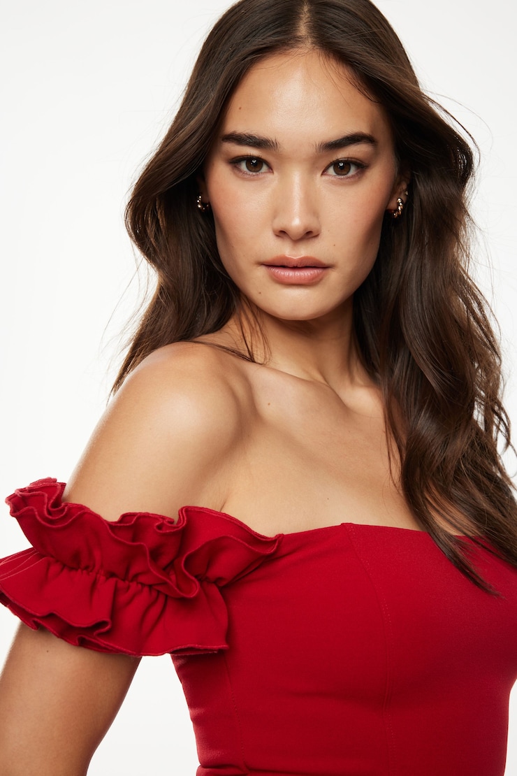 Off Shoulder Ruffled Top Chili Pepper large