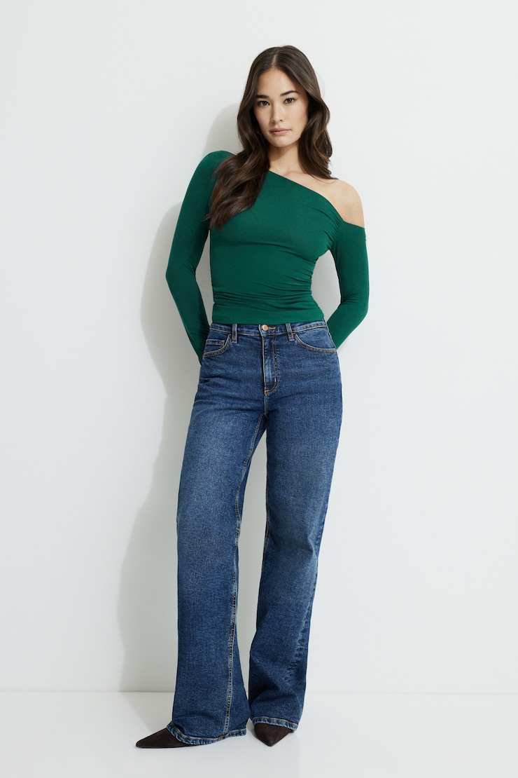 Kat Single Shoulder Jersey Top Jewel Green large