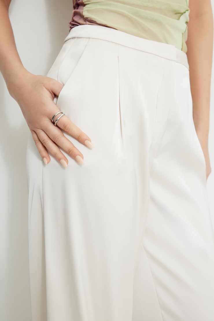Wide Leg Satin Pants Polished Pearl Beige large