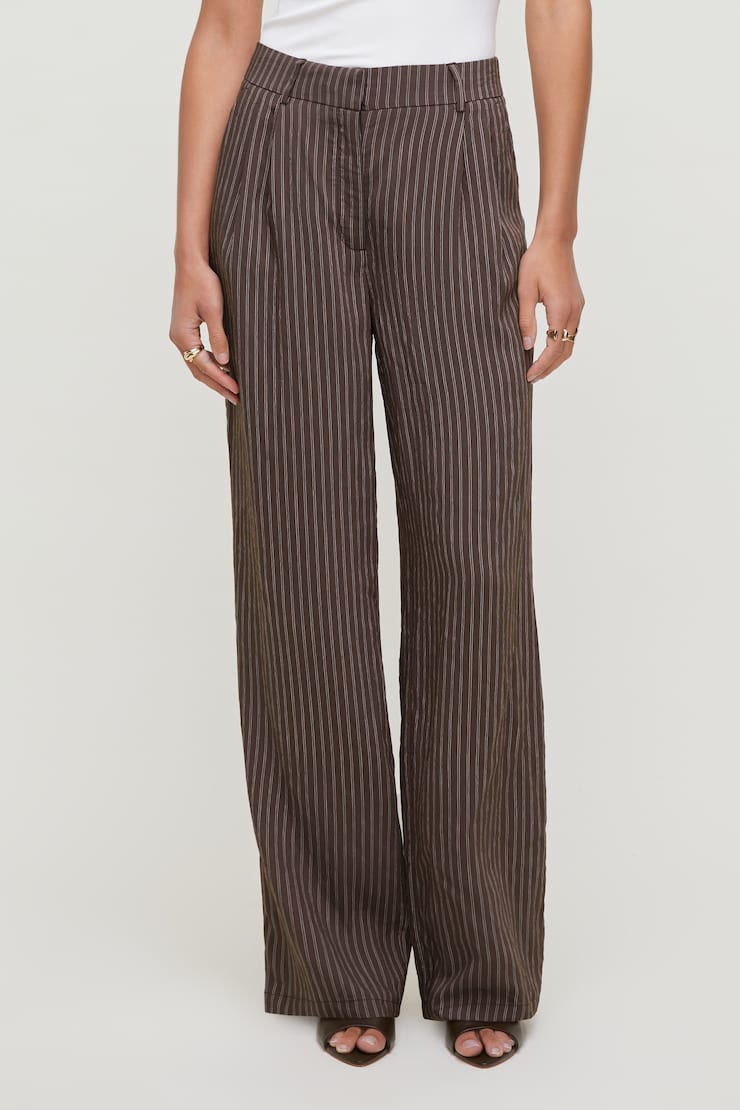 Alex Striped Wide Leg Pants Brown White Stripes large