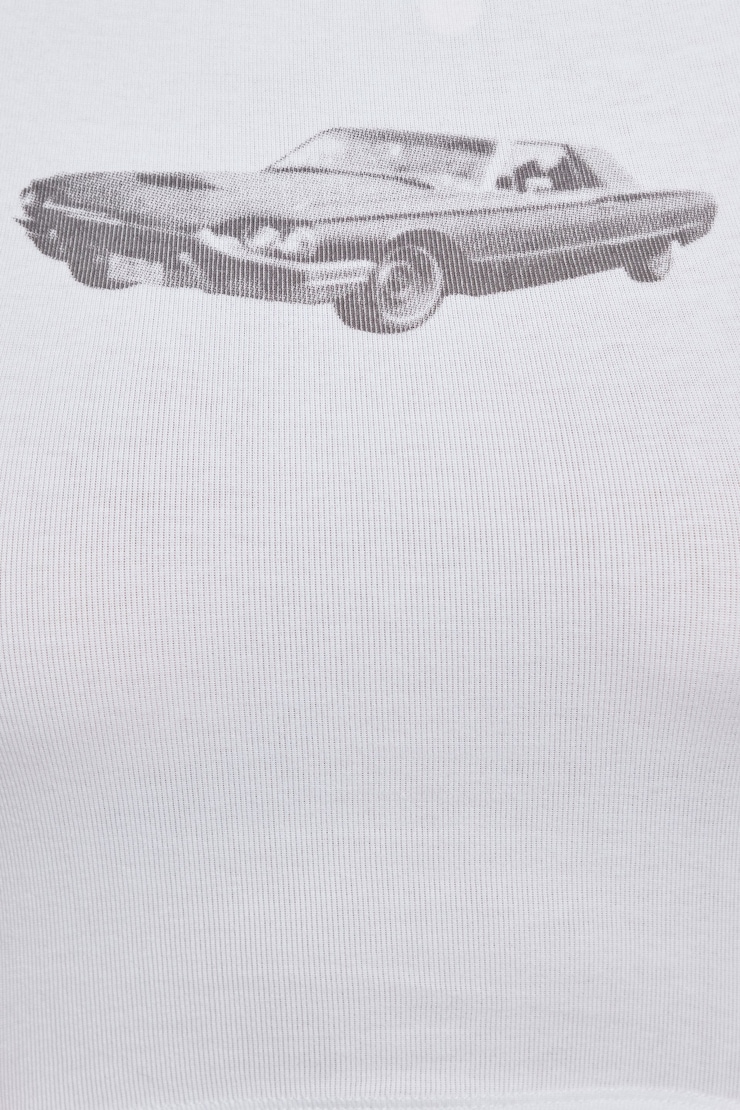 Stormi Tee, Bright White with "Car" Art, large