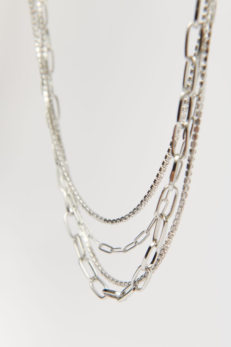 Collier en chaîne avec pierres Argent large