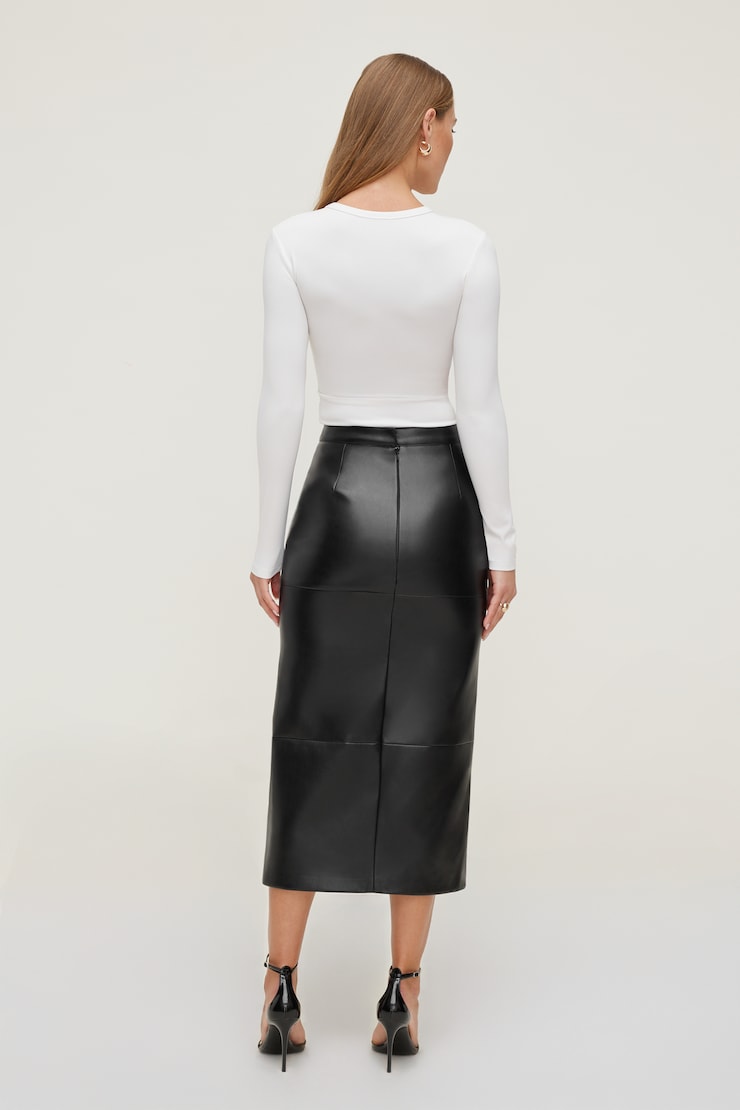 Structured Faux Leather Midi Skirt Jet Black large