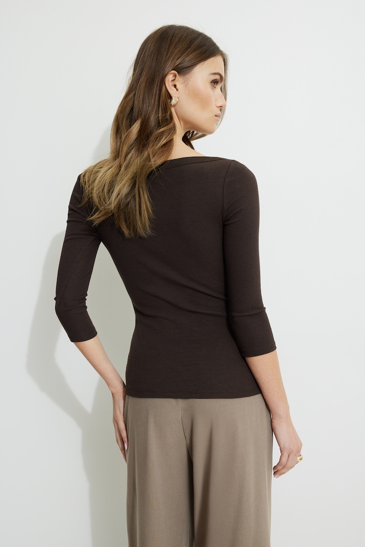 Ribbed Three Quarter Sleeve T Shirt Java large