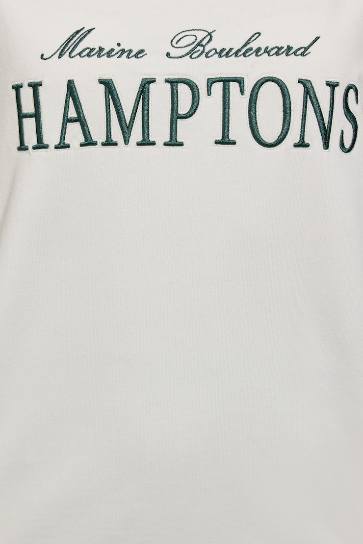 SoftTerry Off Shoulder Sweatshirt, Snow White with "Hamptons" Art, large