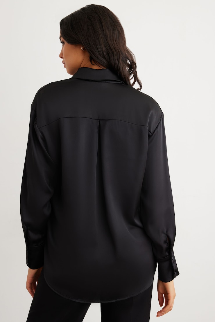 Frida Satin Oversized Shirt Jet Black large