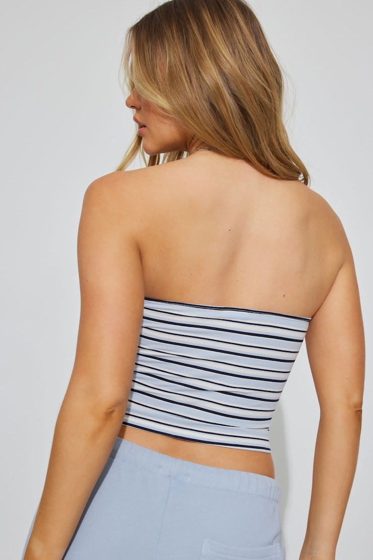 Tasia Tube Top, Blue/White Stripes, large