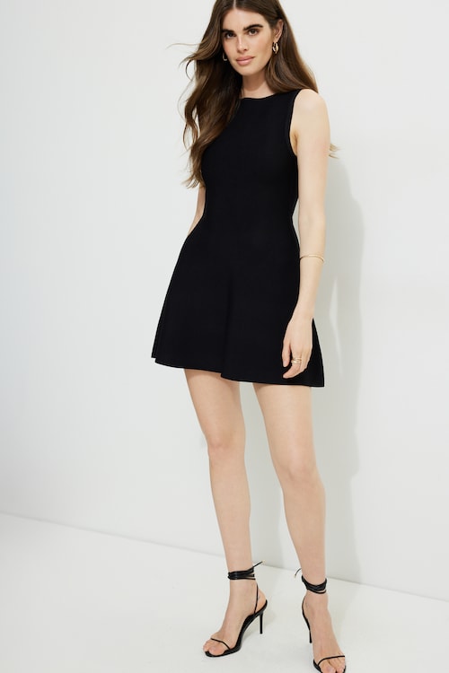 Penelope Boat Neck Mini Sweater Dress BLACK | Dynamite