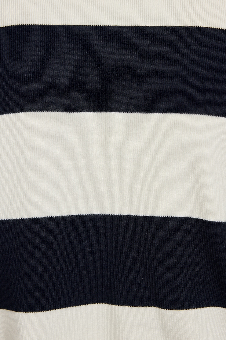 Cropped Boxy Polo Top, Mariana Blue/Snow White Stripes, large