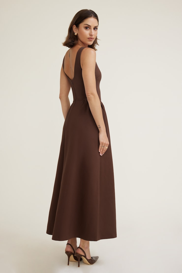 Iris Flared Ponte Maxi Dress Bitter Chocolate Burgundy large