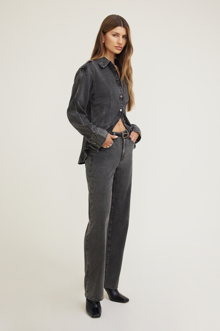 Cinched Tencel™ Denim Shirt Black | Dynamite