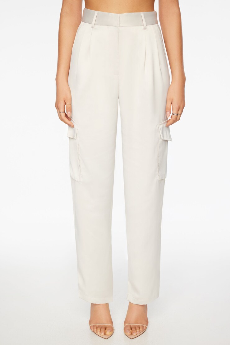 Izabel Satin Straight Leg Cargo Pants Polished Pearl Beige large