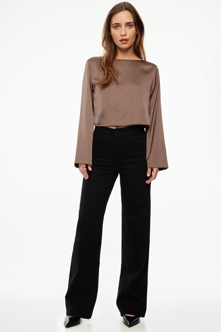 Gianna Crewneck Satin Blouse Deep Taupe large