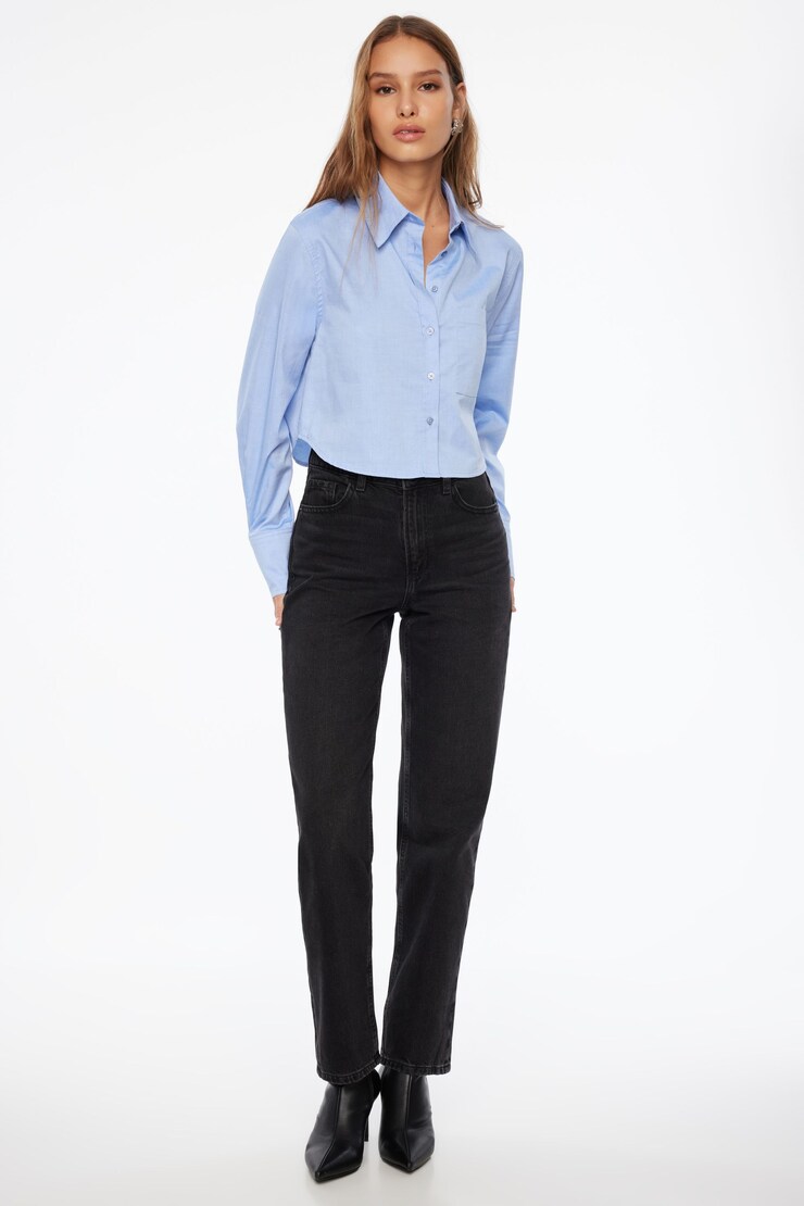 Chambray Crop Shirt Blue large