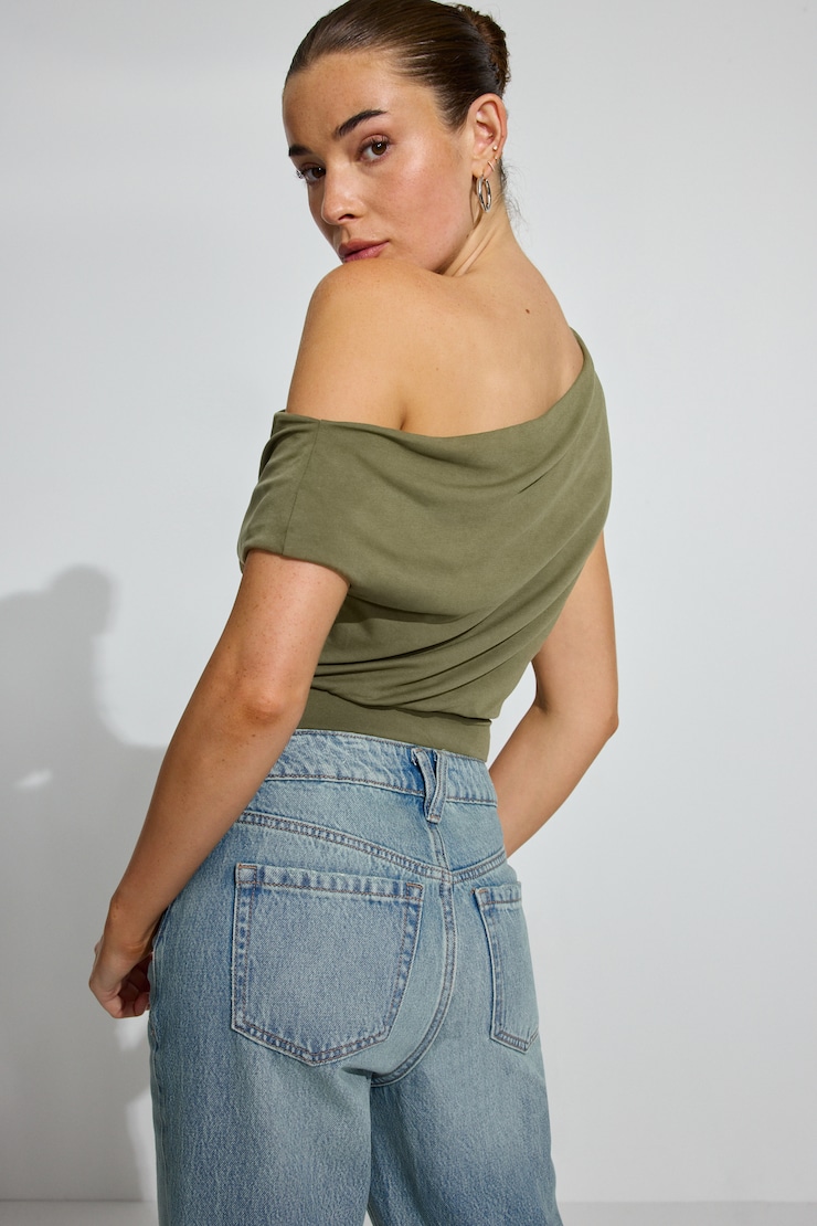 Off Shoulder Band Top, Kalamata Green, large
