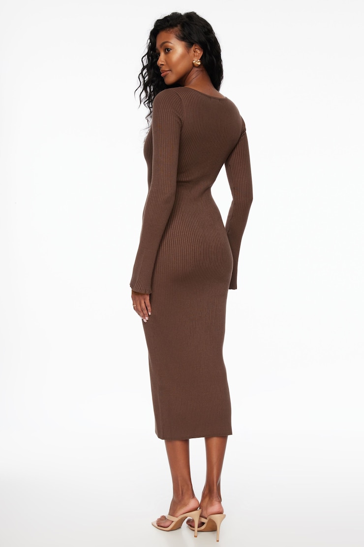 Keyhole Cutout Midi Dress Shopping Bag Brown large